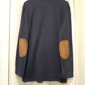 Elegant Navy Blazer with Brown Elbow Patches